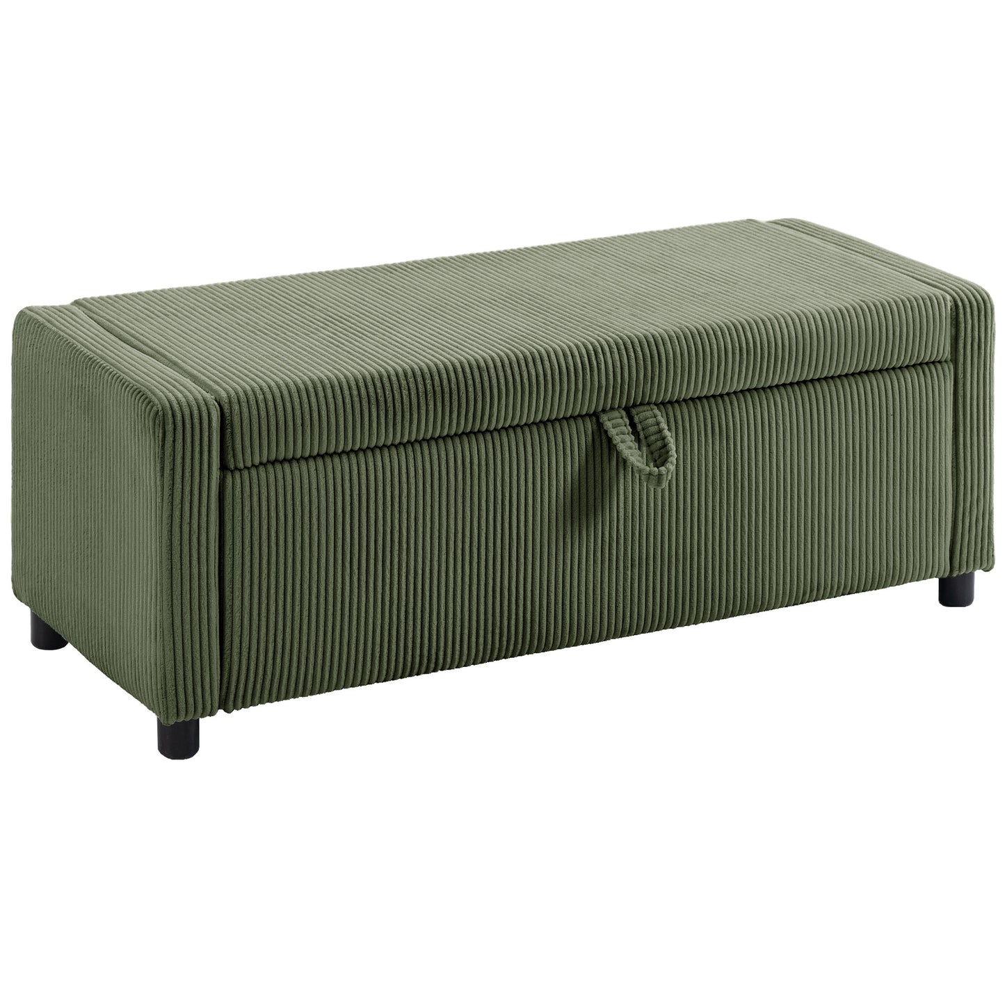 Storage Ottoman, Upholstered Corduroy End of Bed Bench with Thick Padding, Storage Bench for Bedroom, Dark Green