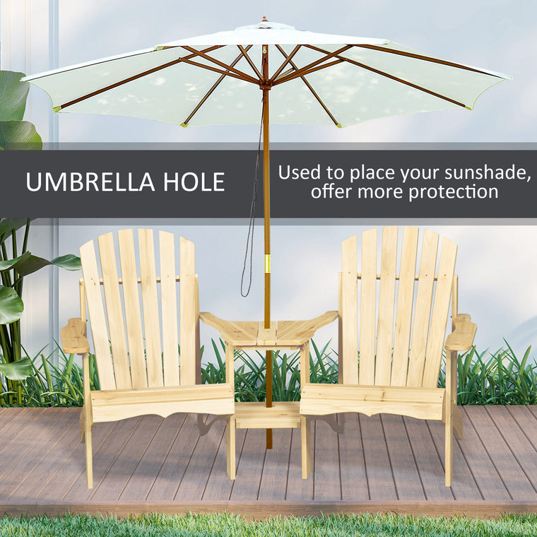 Natural Wood Adirondack Tete-a-Tete Bench with Table