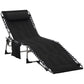 Folding Chaise Lounge Chair, Outdoor Padded Reclining Chair with 5-position Adjustable Backrest, Pillow and Pocket for Patio, Deck, Beach, Lawn and Sunbathing, Black