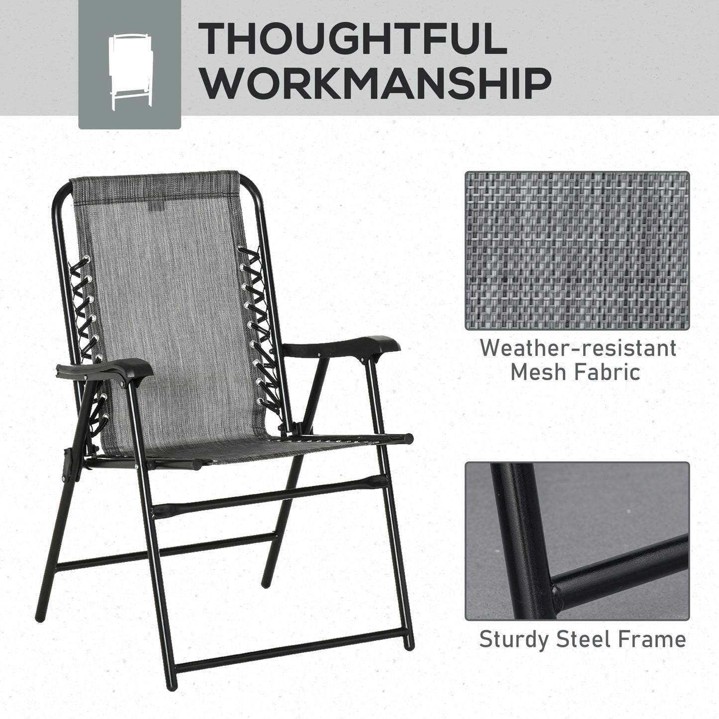 2 Pieces Outdoor Folding Patio Chair Set, Portable Camping Chairs with Armrests for Garden, Patio, Pool, Beach, Grey