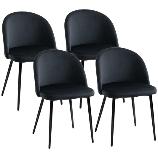 Velvet Mid-Back Dining Chairs Set of 4 - Black