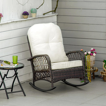Cream White Wicker Rocking Chair with Thick Cushions