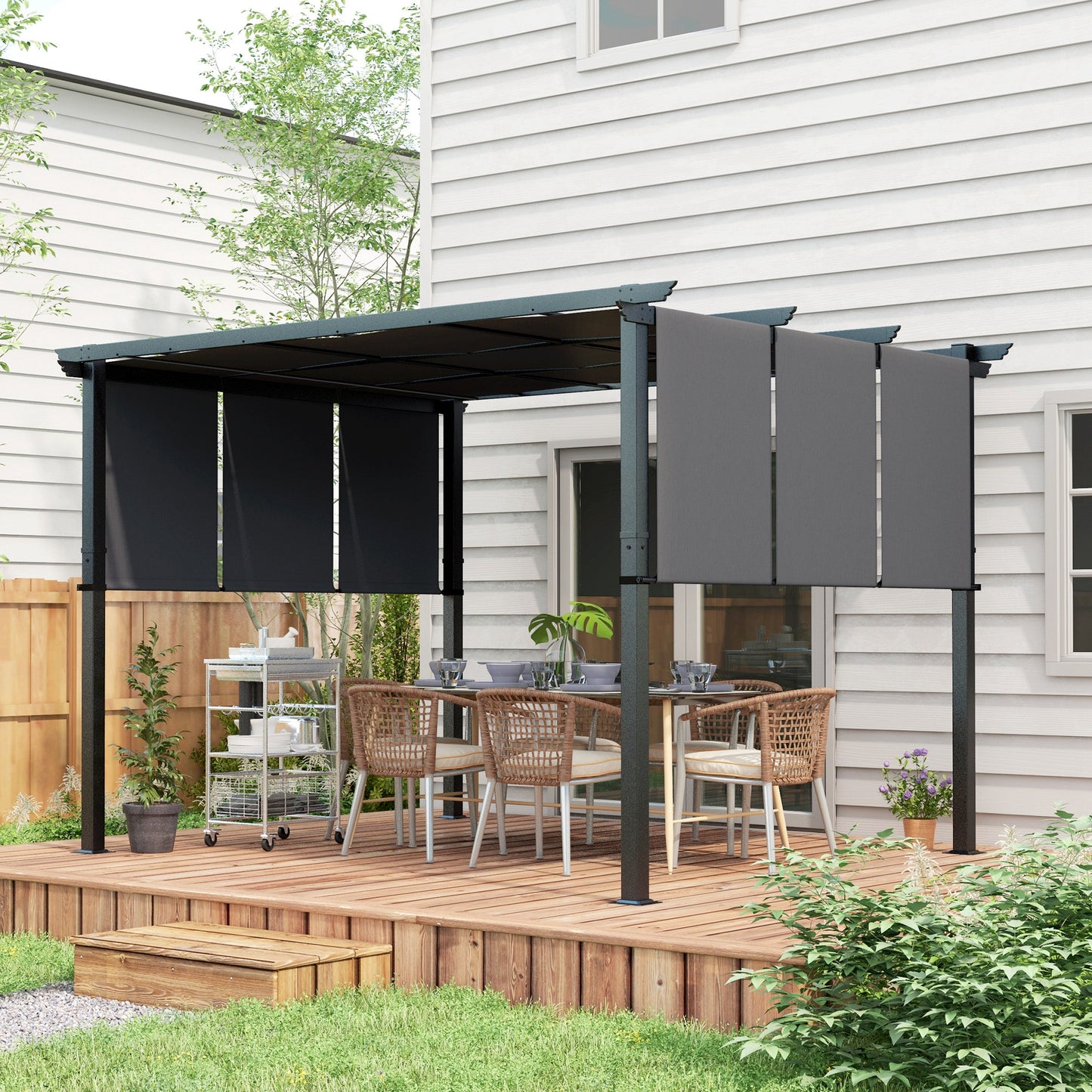 Metal Pergola, Outdoor Pergola with Retractable Canopy, for Garden, Patio, Backyard, Deck - 10' x 12'