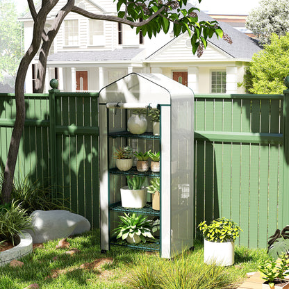 White Portable Greenhouse with 4-Tier Shelves & PE Cover