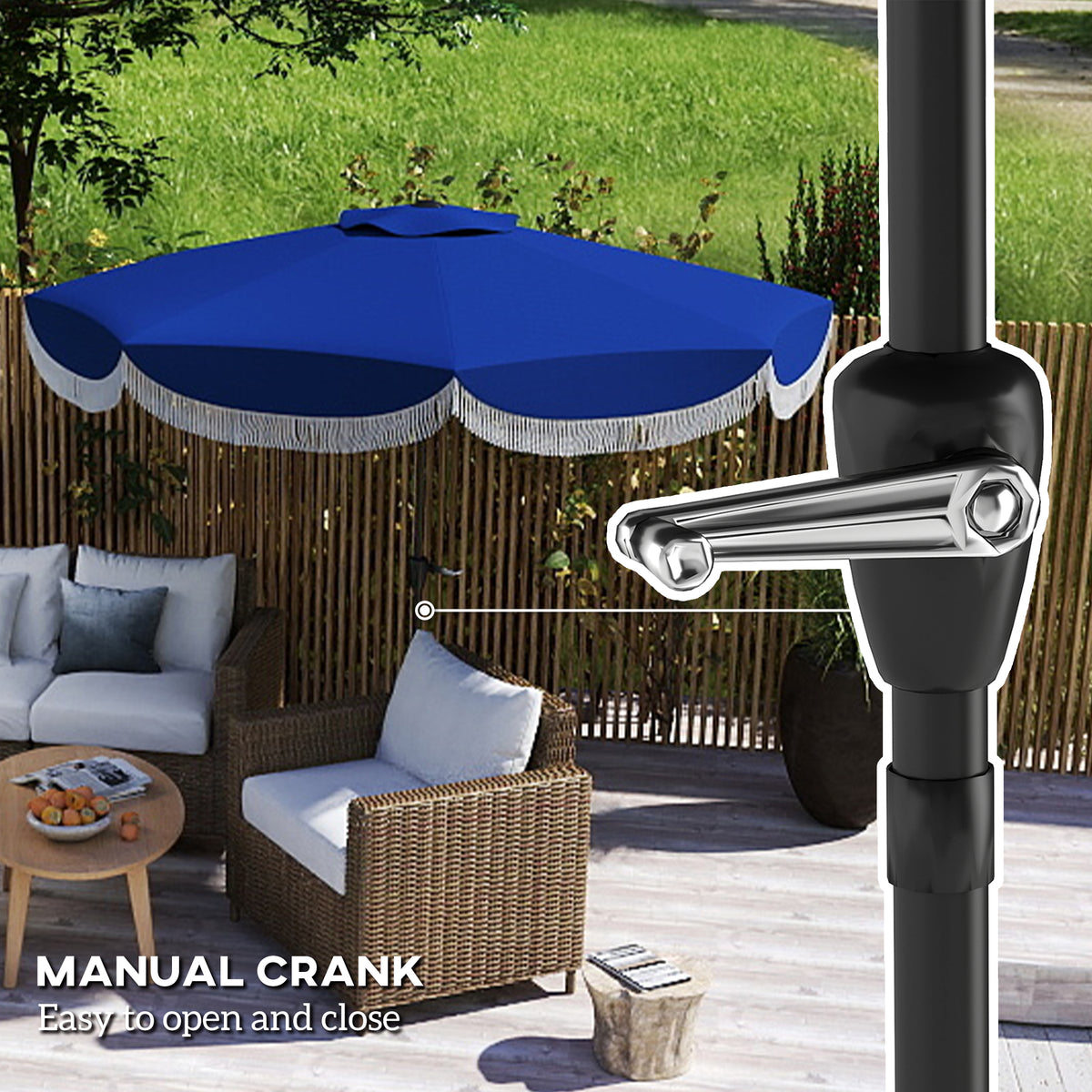 9FT Patio Umbrella Parasol, UPF 30+ Outdoor Market Umbrella with Crank, 8 Ribs, Push Button Tilt, Blue