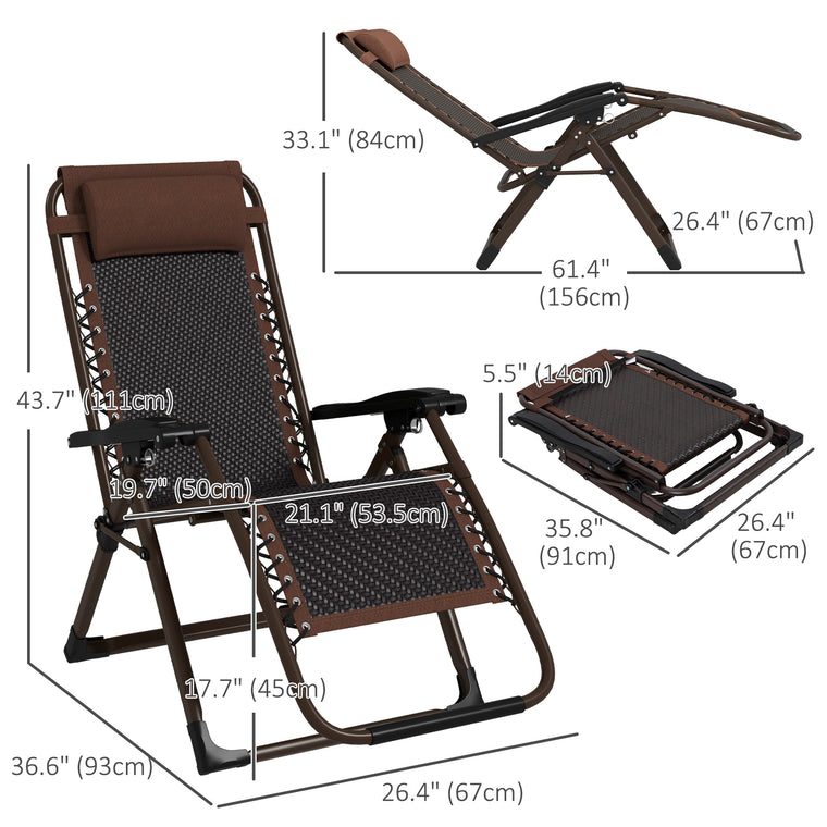 Brown Zero Gravity Reclining Lounge Chair with Footrest