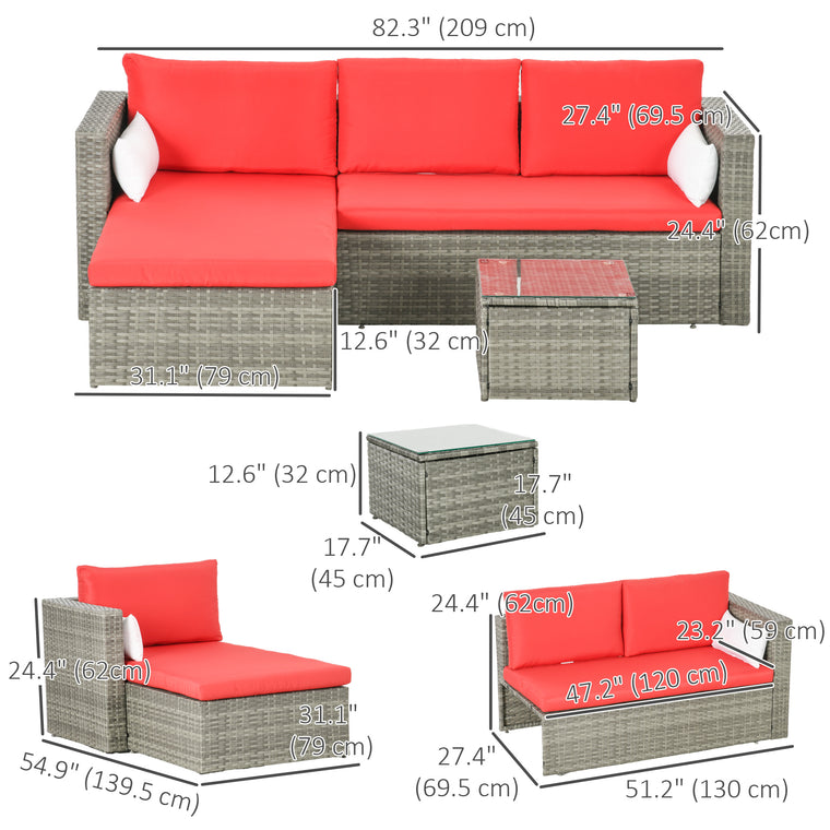 3-Piece Modern Rattan Sofa Set with Coffee Table