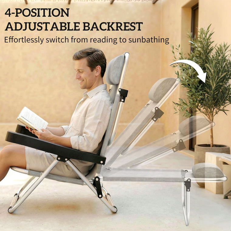 Folding Backpack Beach Chairs, Set of 2, 4-Position