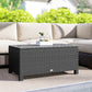 PE Wicker Outdoor Coffee Table with Glass Top Garden Patio Table, Dark Grey