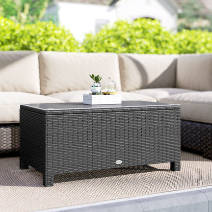 PE Wicker Coffee Table with Glass Top