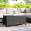 PE Wicker Outdoor Coffee Table with Glass Top Garden Patio Table, Dark Grey