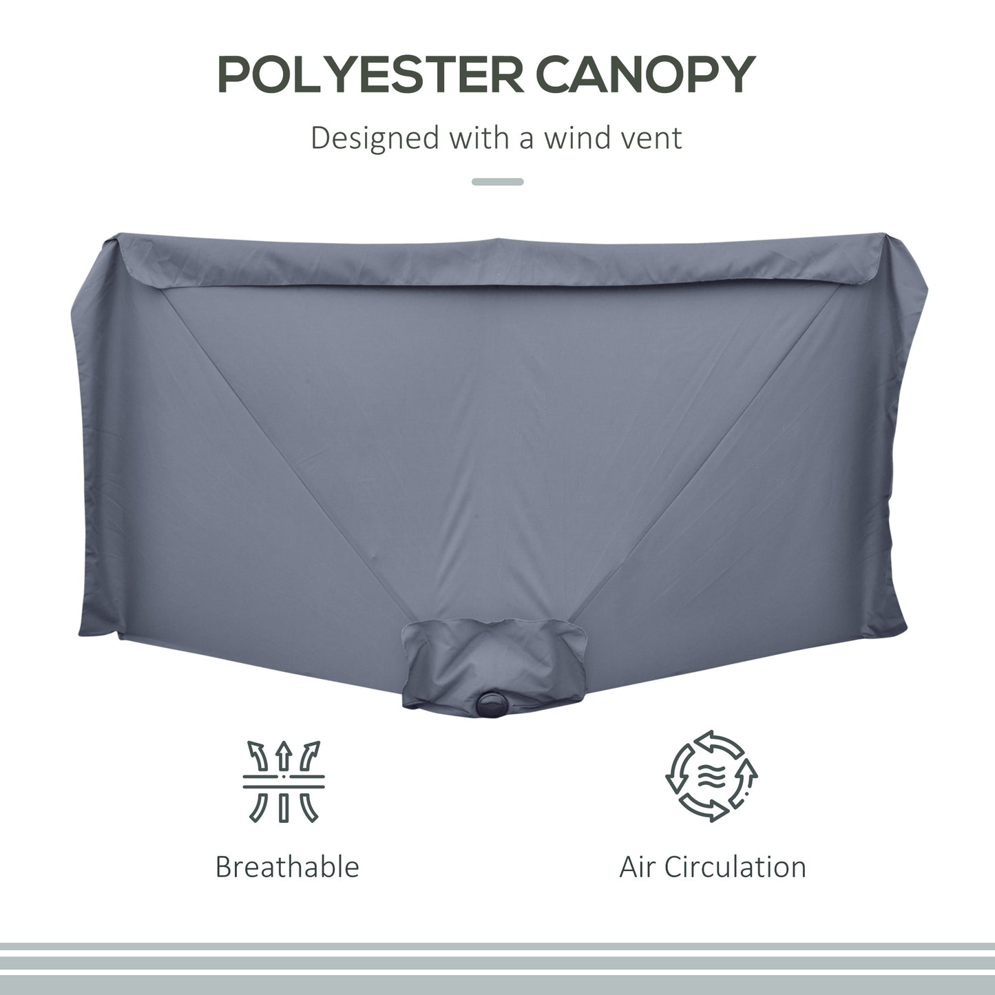 7.5ft Half Umbrella Semi Patio Parasol with Crank Handle, Top Vent for Garden, Balcony- NO BASE INCLUDED, Grey