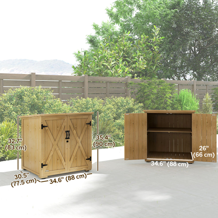 Wood Potting Shed Cabinet with Shelf and Double Doors