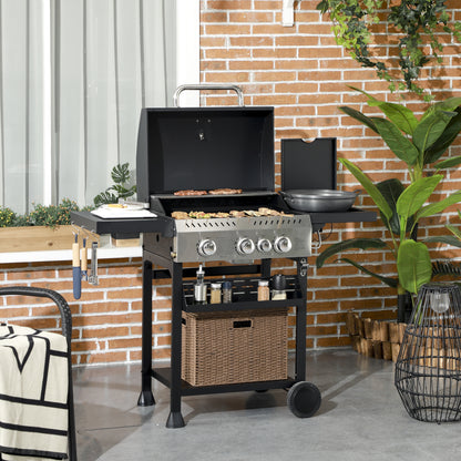 Black 3-Burner Propane Gas Grill with Warming Rack