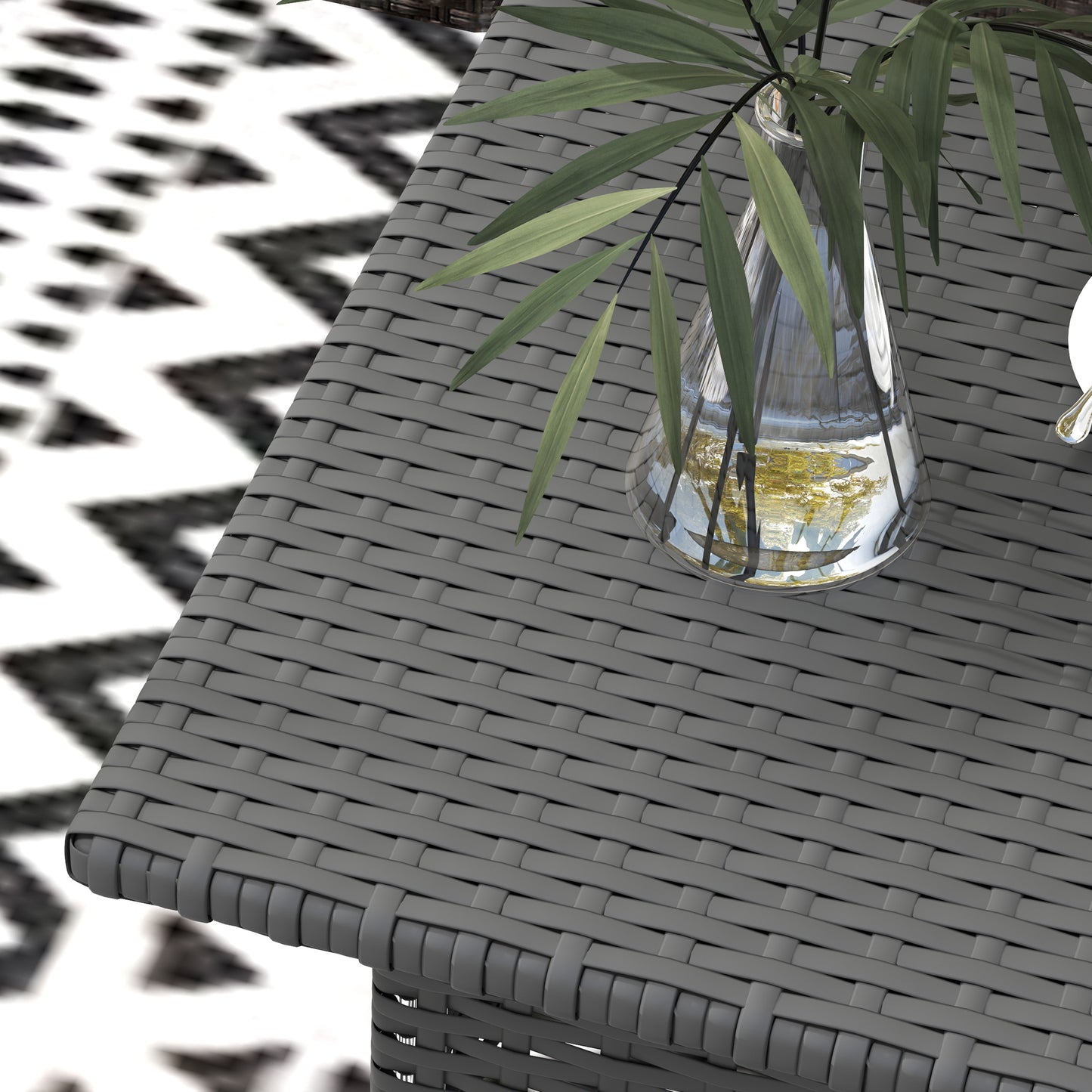 Wicker Outdoor Side Table, 20" Square Patio End Table w/ Full Woven Top, Grey
