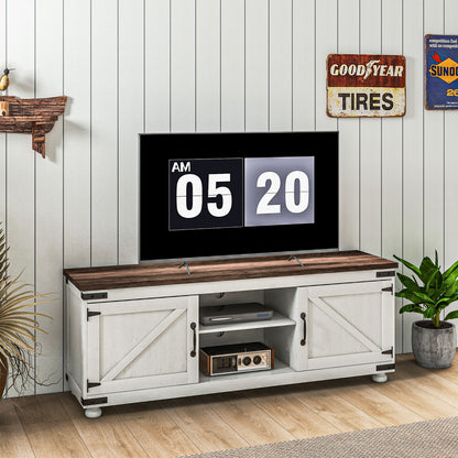 Farmhouse TV Stand with Barn Doors for 65" TV - Distressed White