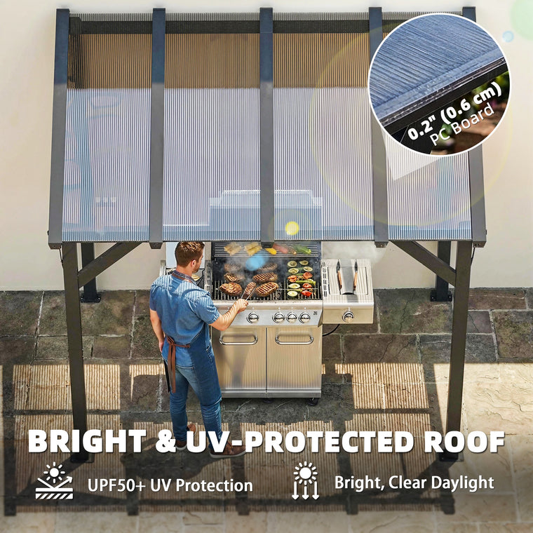 Hardtop Lean-To Grill Gazebo with Polycarbonate Roof