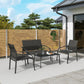 4 Piece Patio Furniture Set, Outdoor Conversation Set with Deep Seat, Loveseats, Armchairs, Glass-Top Table, Black