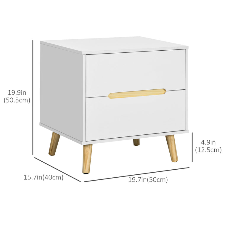 Nightstand with 2 Drawers and Wood Legs - White