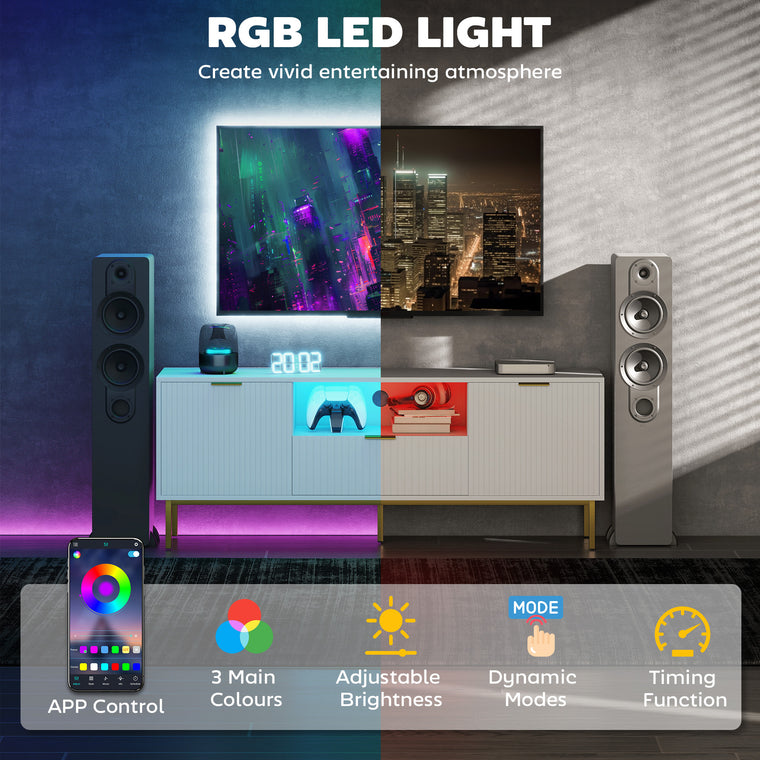 TV Console with RGB LED Lights and Soft-Close Doors