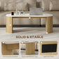 Coffee Table, Modern Marble-Effect Living Room Table with Round Corners and Thicken Legs, Natural Wood