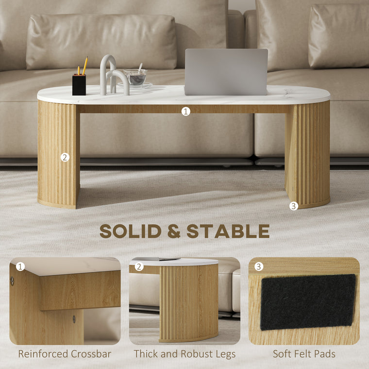 Marble-Effect Coffee Table with Round Corners