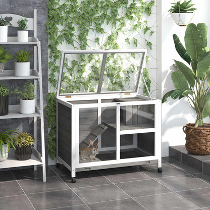 Grey Indoor Rabbit Hutch with Wheels & Top Access