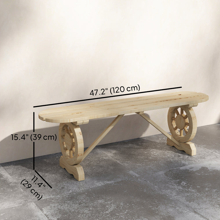 2-Person Wood Garden Bench with Wagon Wheel Legs