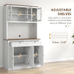 71" Pantry Cabinet with Microwave Space, Buffet with Hutch, 2 Drawers, Adjustable Shelves and Glass Doors, White