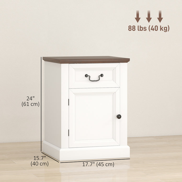 Set of 2 End Tables with Drawer and Cabinet - White