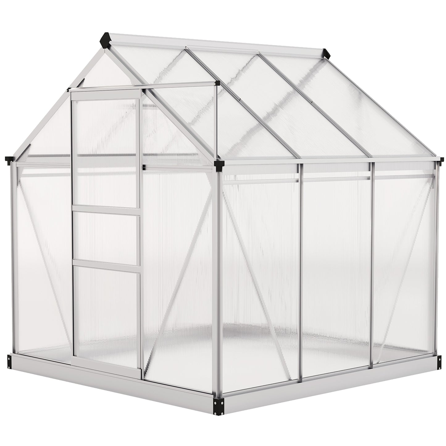 6' x 6' x 6.6' Polycarbonate Greenhouse, Walk-In Green House Kit Garden, Plants Grow, Galvanized Sheet Aluminum Frame with Rain Gutter, Vent and Sliding Door, Silver