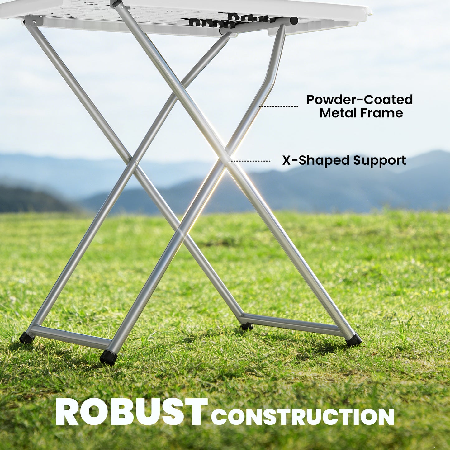 Folding Picnic Table 5-Level Height Adjustment, Portable Camping Table for Outdoor Indoor Use 30" x 20", White