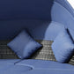 4 Pieces Outdoor Daybed with Retractable Canopy, Wicker Lounger Bed, Conversation Furniture Set, Dark Blue