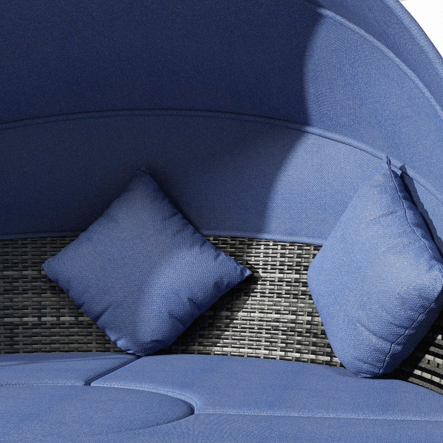 4 Pieces Outdoor Daybed with Retractable Canopy, Wicker Lounger Bed, Conversation Furniture Set, Dark Blue
