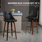 Bar Height Bar Stools Set of 2, PU Leather Upholstered Swivel Barstools with Solid Wood Legs Footrest and Tufted Back, Black