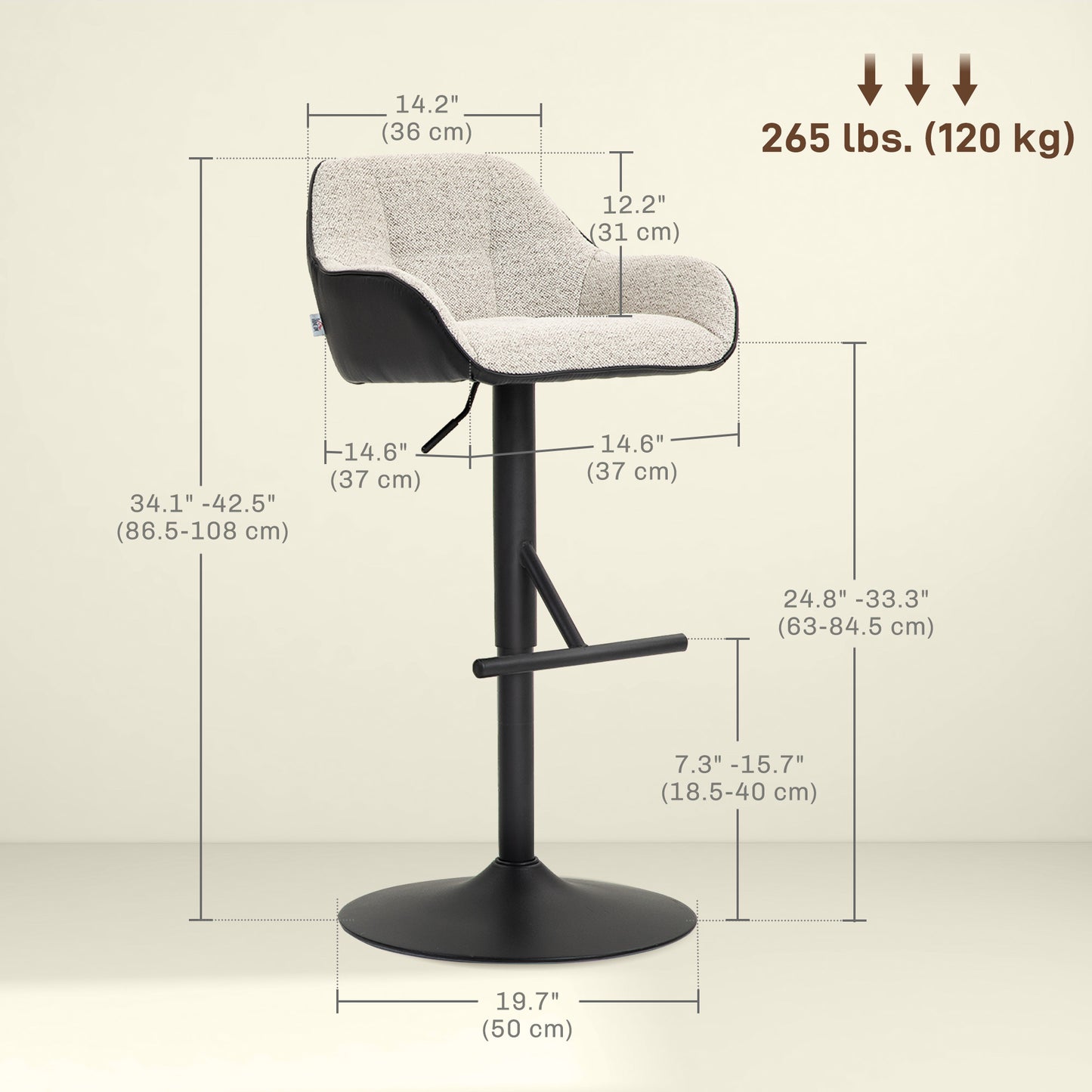 Swivel Counter Height Bar Stools Set of 2 with Back