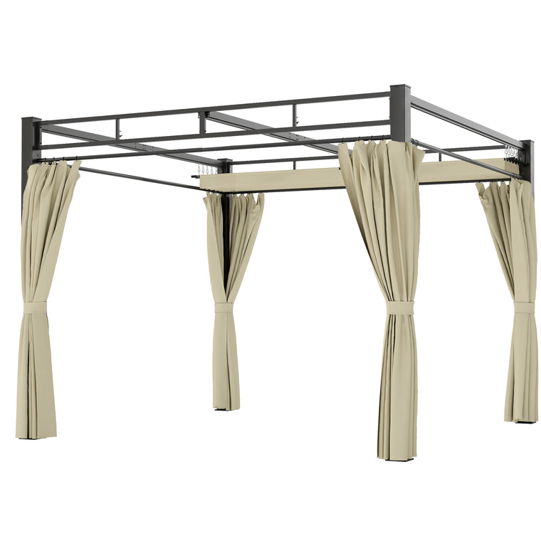 10' x 10' Beige Retractable Pergola with Curtains