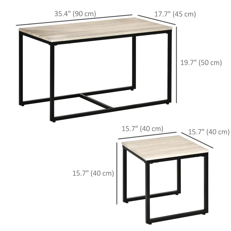 Set of 3 Nesting Coffee Tables with Metal Frame - Natural