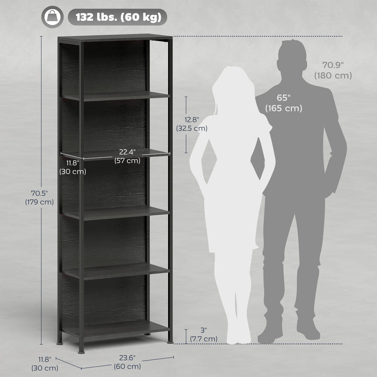 5-Tier Bookshelf with LED Lights - Black