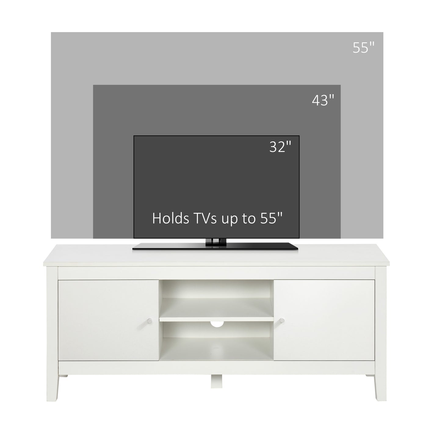 Modern TV Stand for TVs up to 55", TV Bench with Storage Cupboards and Shelves, 47.2" x 16.7" x 19.7", White