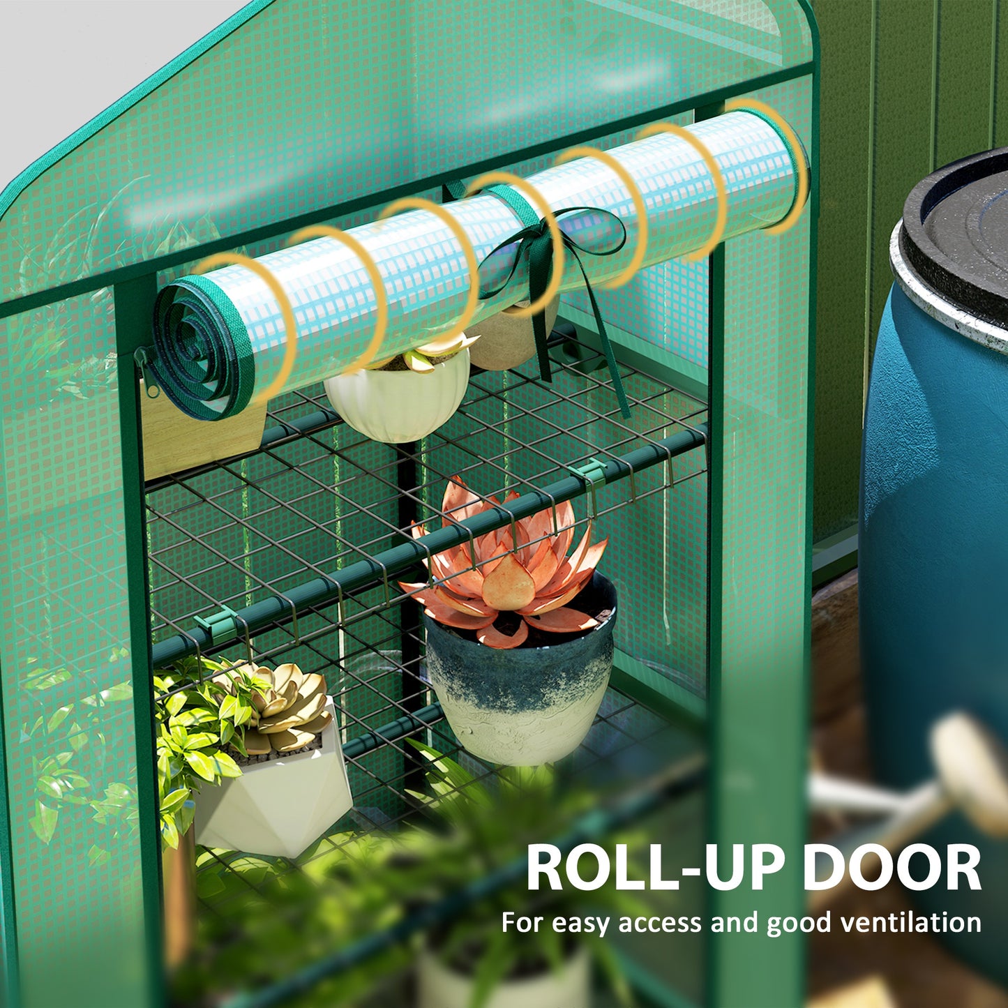Mini Greenhouse with Screen Roof, Portable Small Greenhouse with Roll-Up Zipper Door