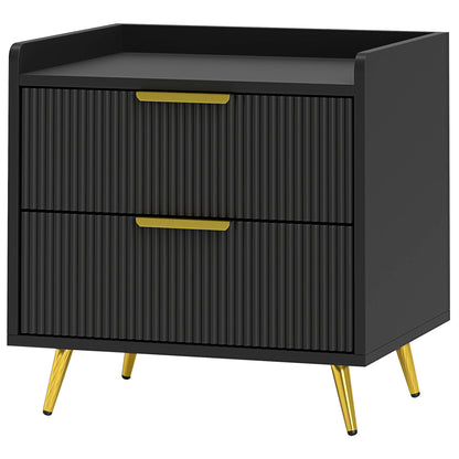 Nightstand with 2 Drawers & Metal Legs - Black