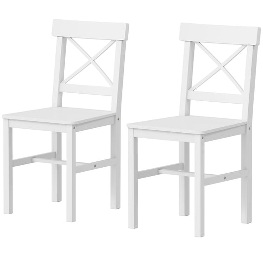 Set of 2 Cross-Back Wooden Dining Chairs - White