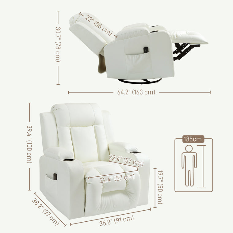 Swivel Massage Recliner Rocker with Cup Holders