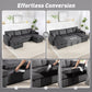 Convertible Sofa Bed, Corduroy U-Shaped Sleeper Sofa Couch with Storage Chaise, Pillows, Spring, Futon Couch, Grey