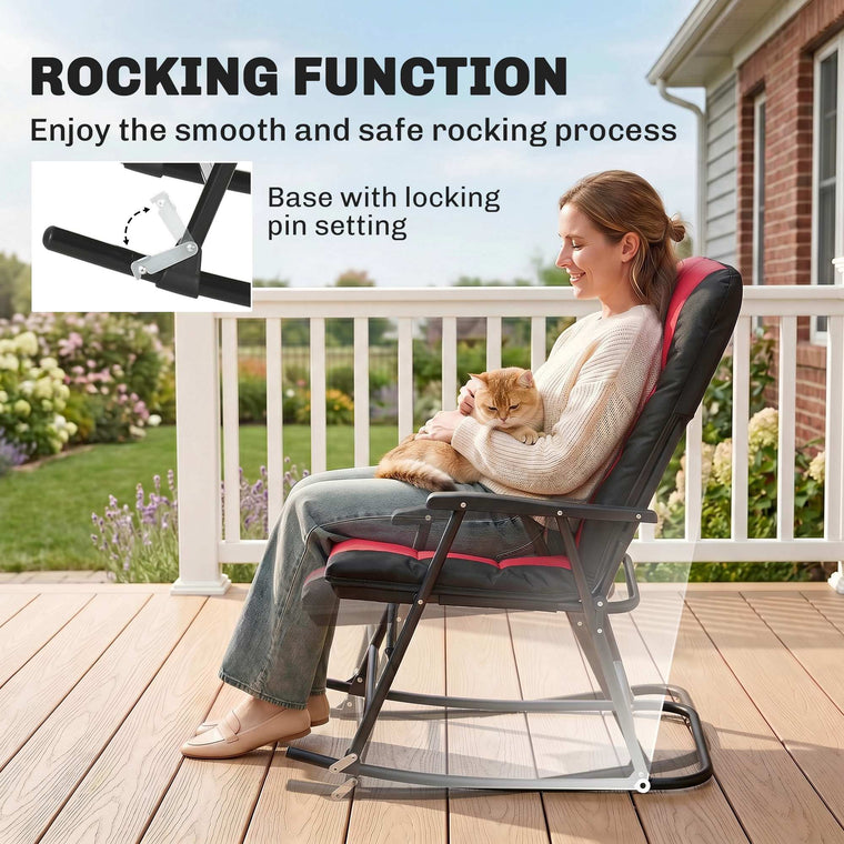 Red 3-Piece Foldable Rocking Chair Bistro Set