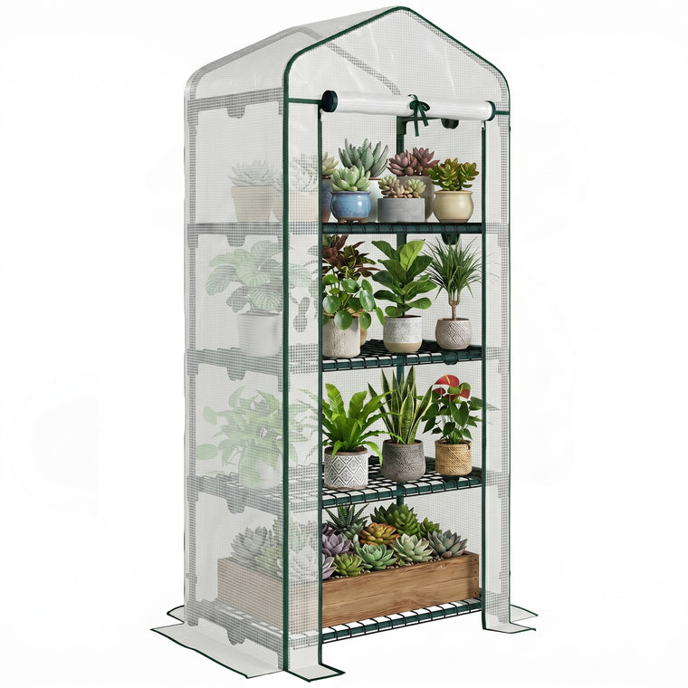 28" x 20" x 63" White Portable Greenhouse with 4 Shelves
