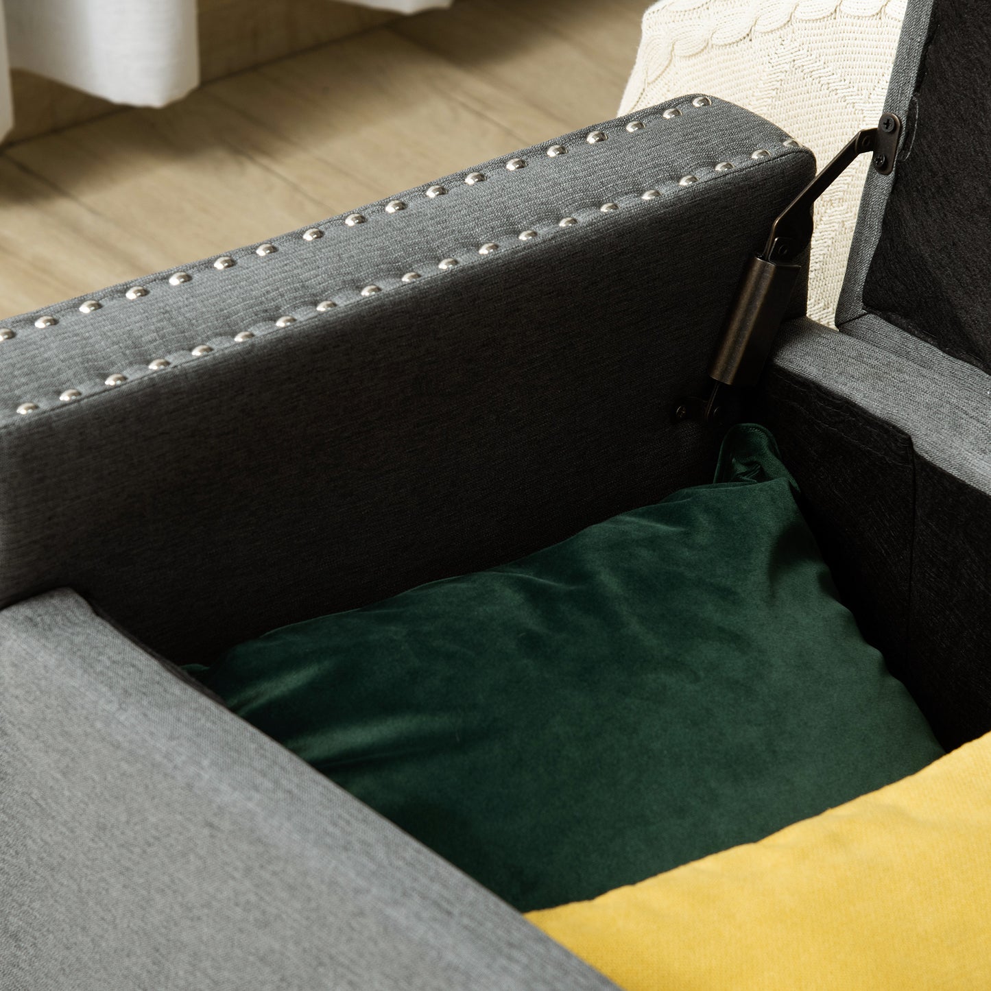 Upholstered Flip Top Storage Bench Fabric Ottoman for Bedroom, Living room, Light Grey
