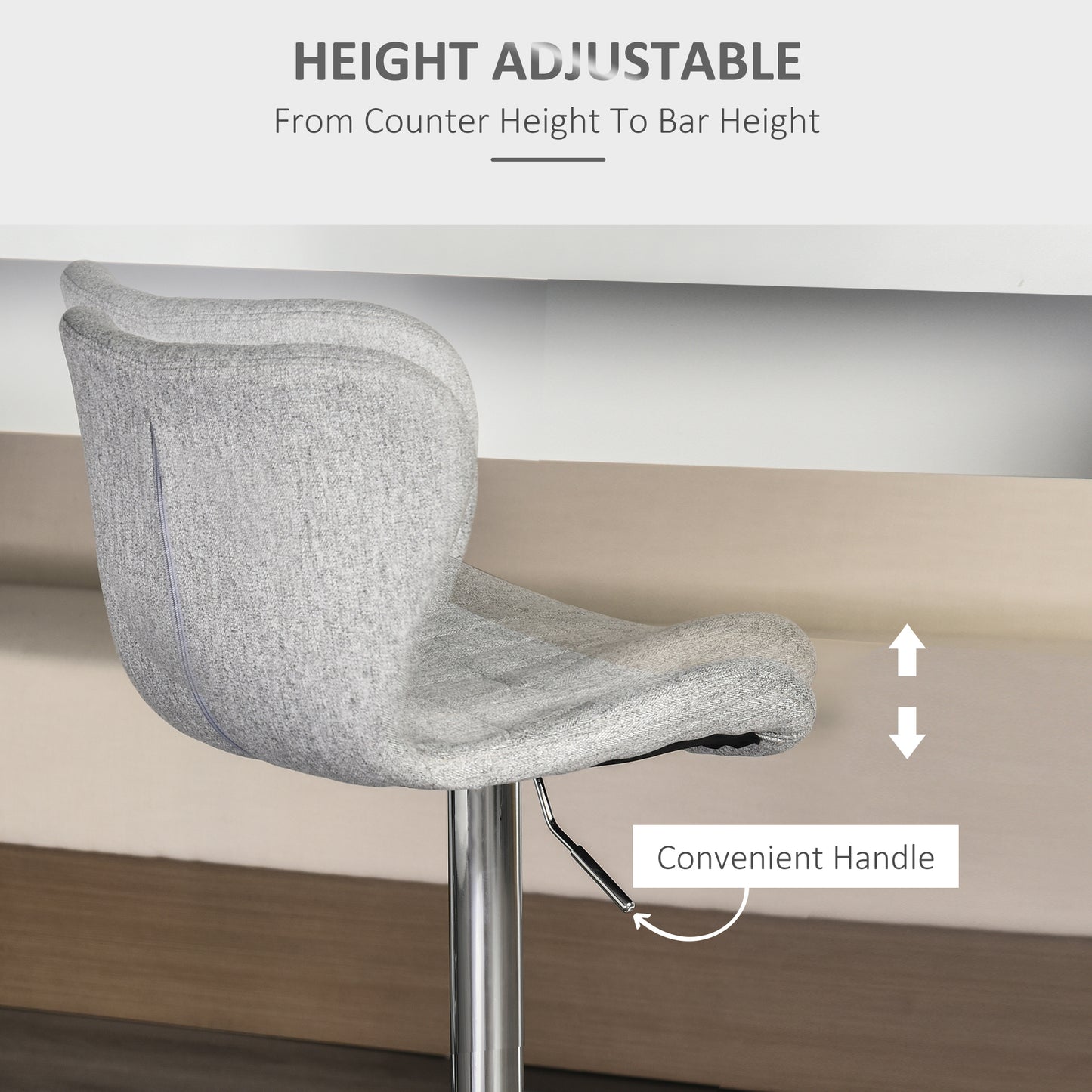 Set of 2 Counter Height Bar Stools Swivel Stool Height Adjustable Bar Chairs with Footrest for Kitchen Dining Home Pub, Grey