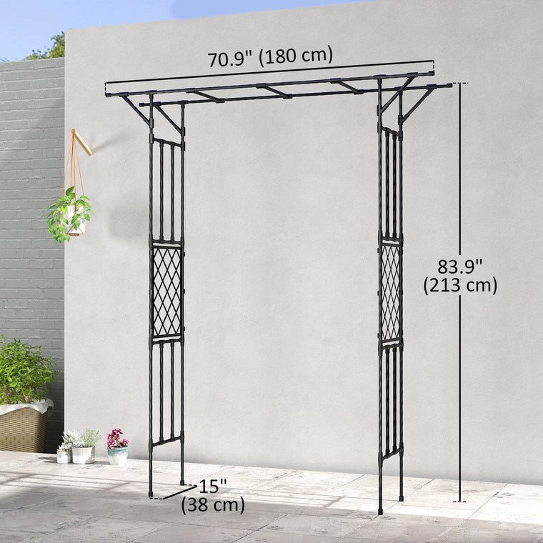 70.9" x 15.7" x 84.6" Black Steel Garden Arch Trellis